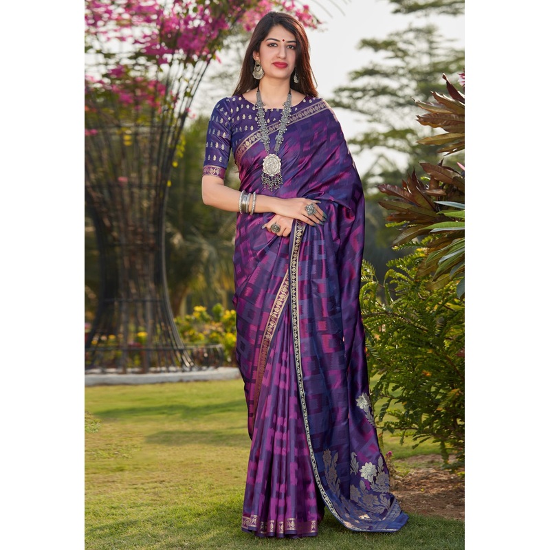 Irish Purple Banarasi Woven Silk Traditional Saree