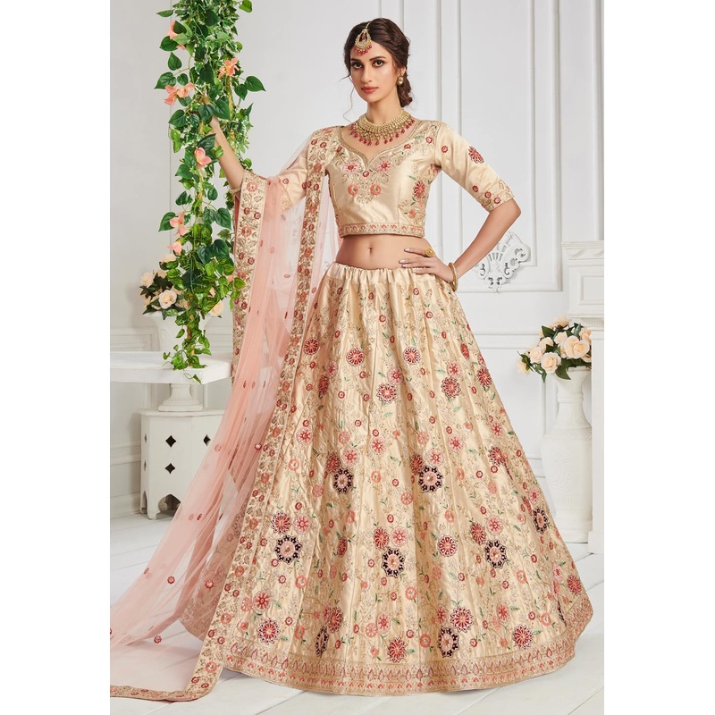 Ivory Cream Sequins Embroidered Silk Bridal Lehenga Choli