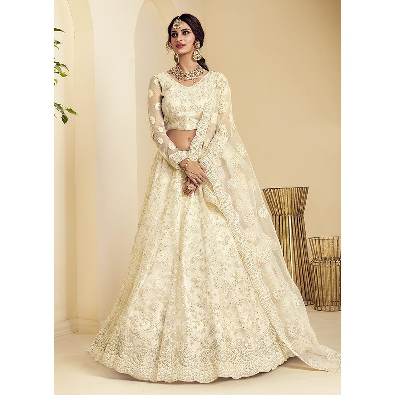 Ivory White Coding Embroidered Wedding Lehenga Choli