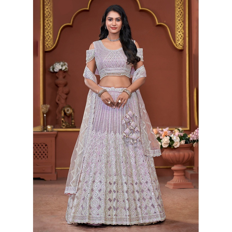 Lavender Heavy Embroidered Wedding Wear Lehenga Choli