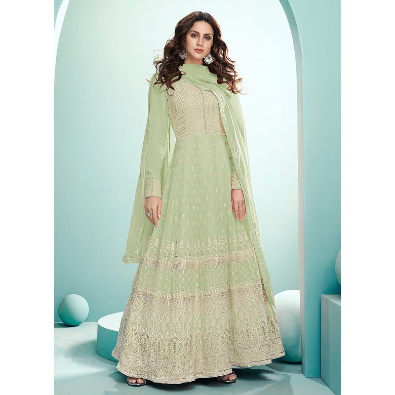 Light Green Georgette Chikankari Embroidered Anarkali