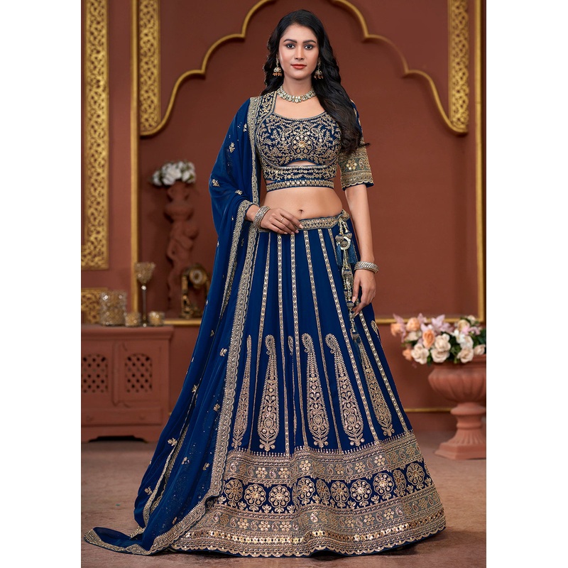 Navy Blue Heavy Embroidered Wedding Wear Lehenga Choli