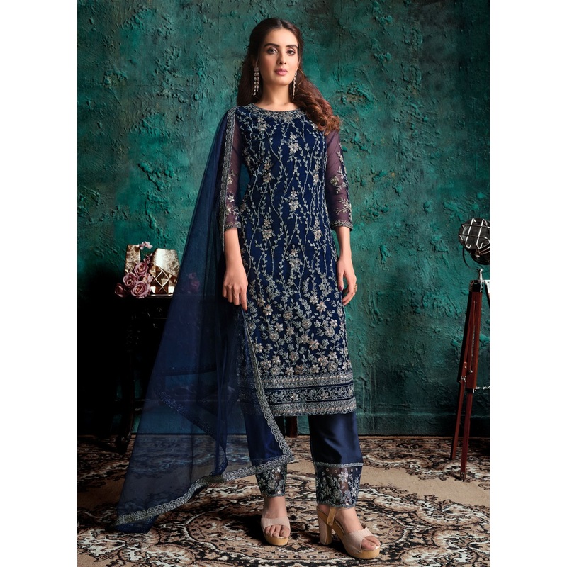 Navy Blue Net Designer Fancy Pakistani Style Suit
