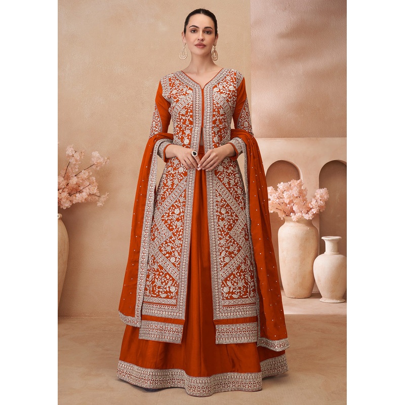 Orange Heavy Embroidered Pakistani Style Lehenga Choli