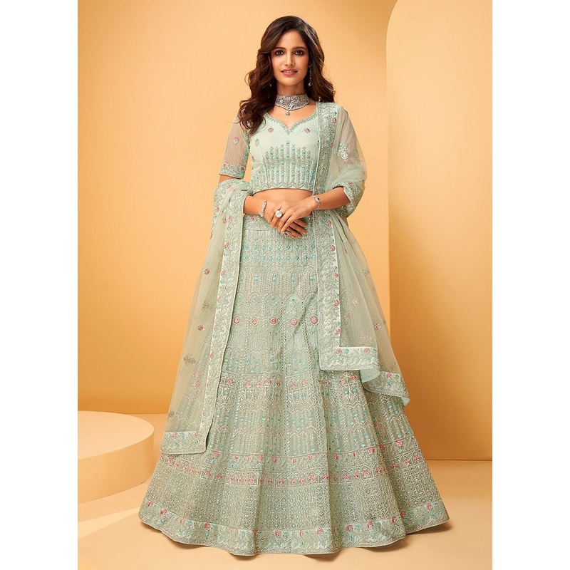 Pastel Green Hand Work Embroidered Bridal Lehenga Choli