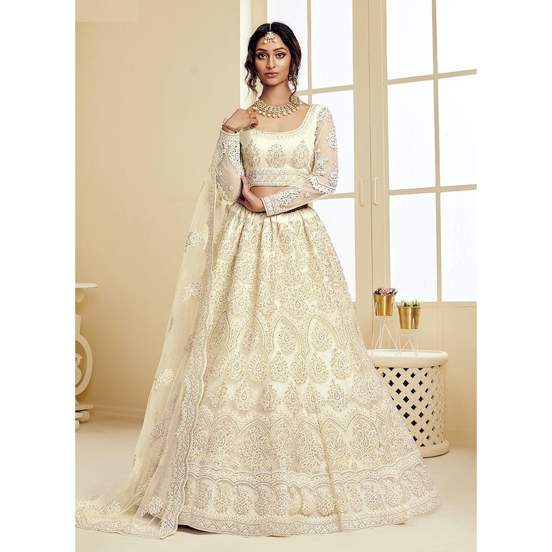 Pearl Off White Pearl Embroidered Wedding Lehenga Choli
