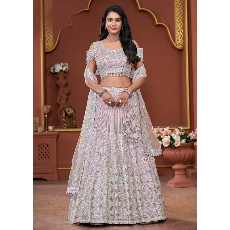 Pink Heavy Embroidered Wedding Wear Lehenga Choli