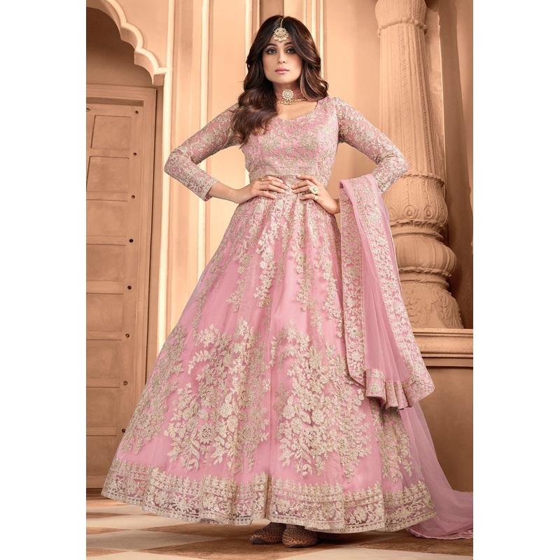 Pretty Pink Shamita Shetty Net Floor Length Anarkali Suit
