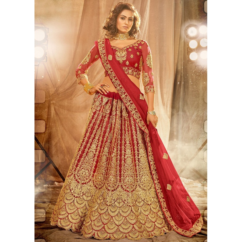 Red Bridal Embroidered Net Lehenga Choli
