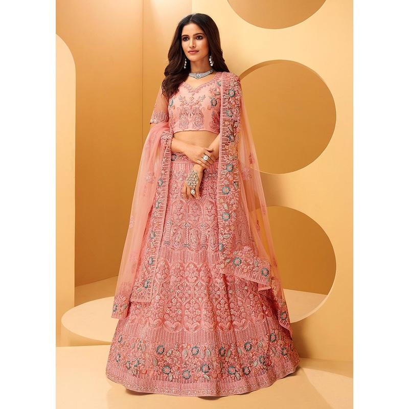 Rose Pink Hand Work Embroidered Bridal Lehenga Choli