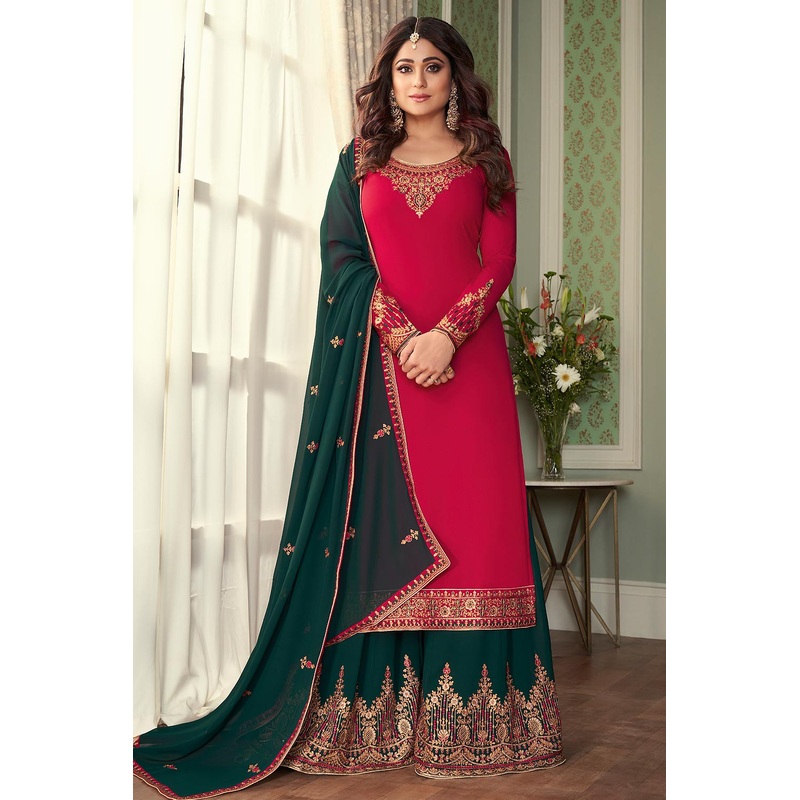 Shamita Shetty Pink & Green Georgette Palazzo Suit