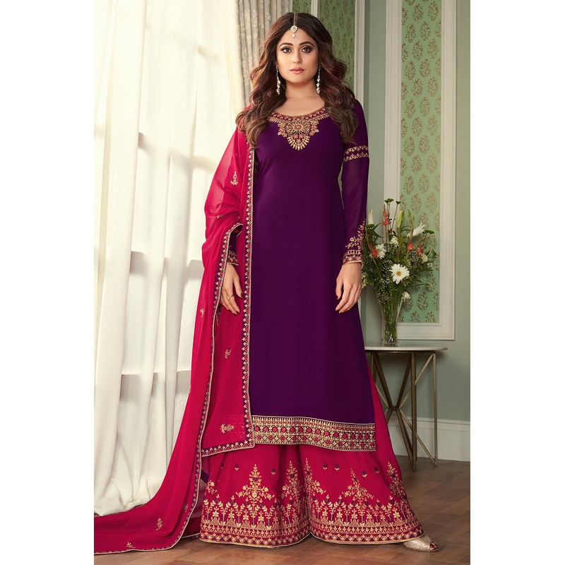 Shamita Shetty Purple & Pink Georgette Palazzo Suit