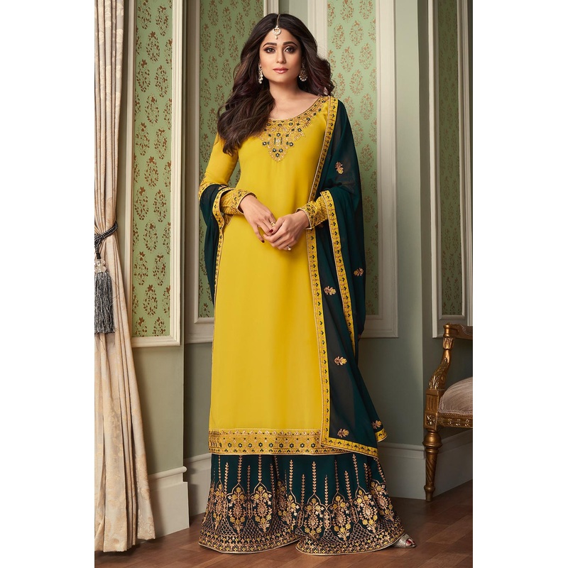 Shamita Shetty Yellow & Green Georgette Palazzo Suit