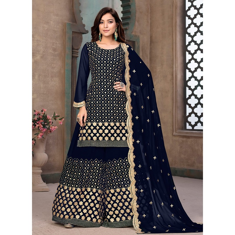 Smashing Blue Gota Patti Embroidered Sharara Suit