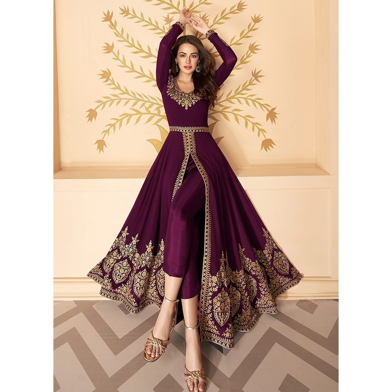 Wine Front Slit Party Wear Anarkali Suit