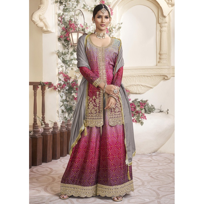 Wine Ombre Pure Chinnon Wedding Festive Palazzo Suit
