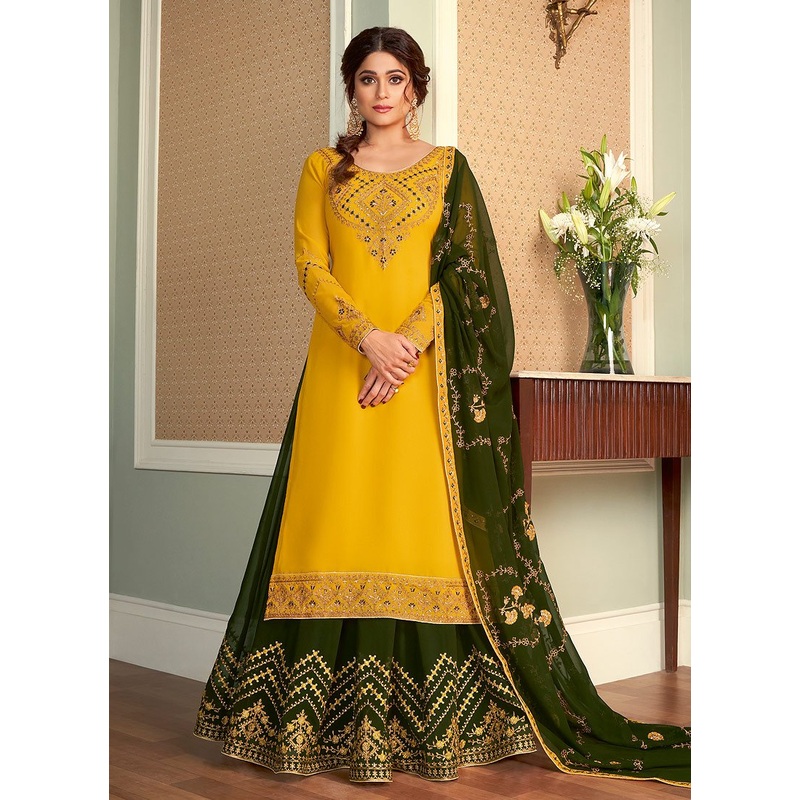 Yellow Lehenga Suit featuring Shamita Shetty