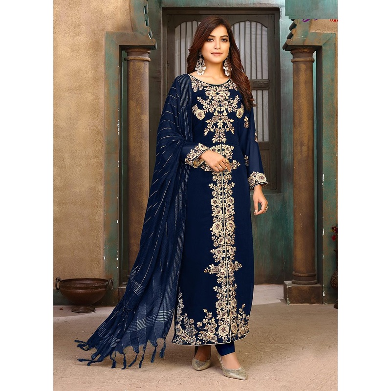 Admiral Blue Ceremonial Embroidered Pakistani Style Suit
