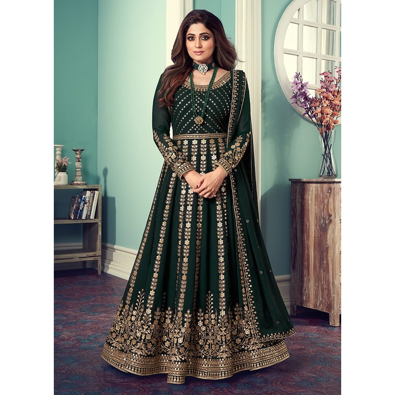 Anarkali Gown in Green Featuring Shamita Shetty