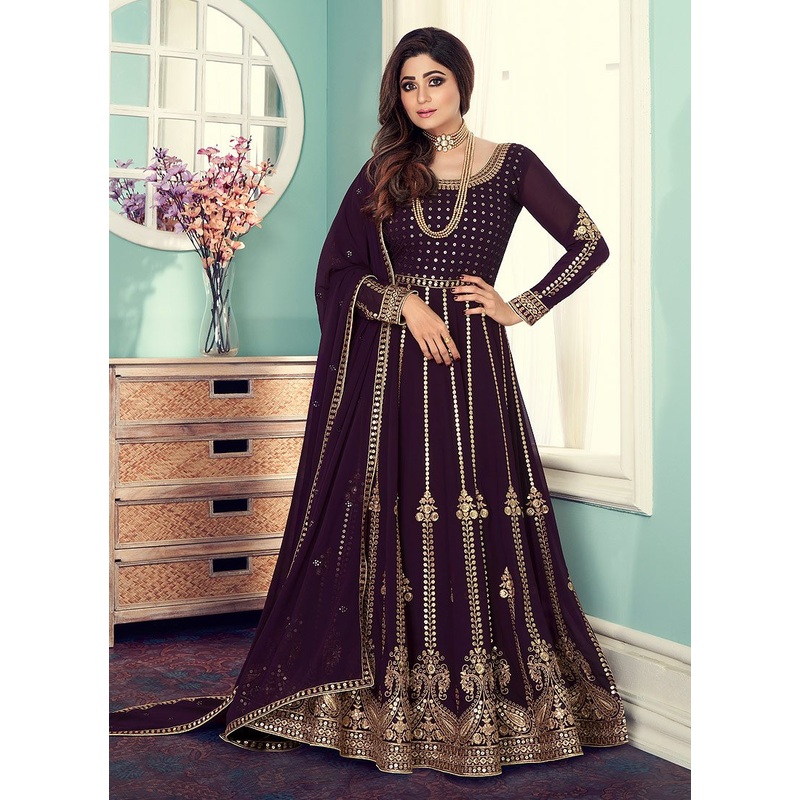 Anarkali Gown in Purple Featuring Shamita Shetty