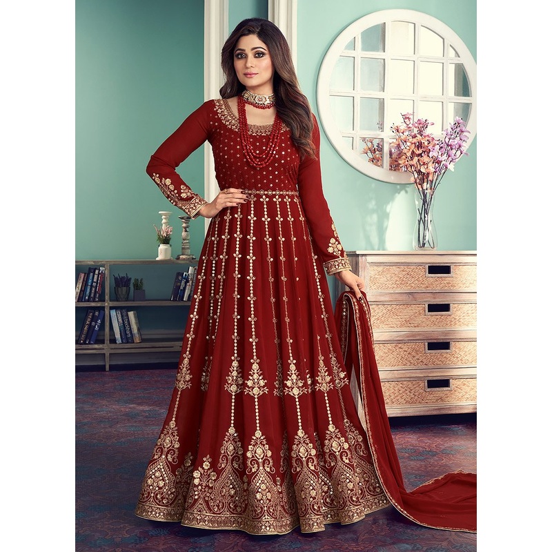 Anarkali Gown in Red Featuring Shamita Shetty