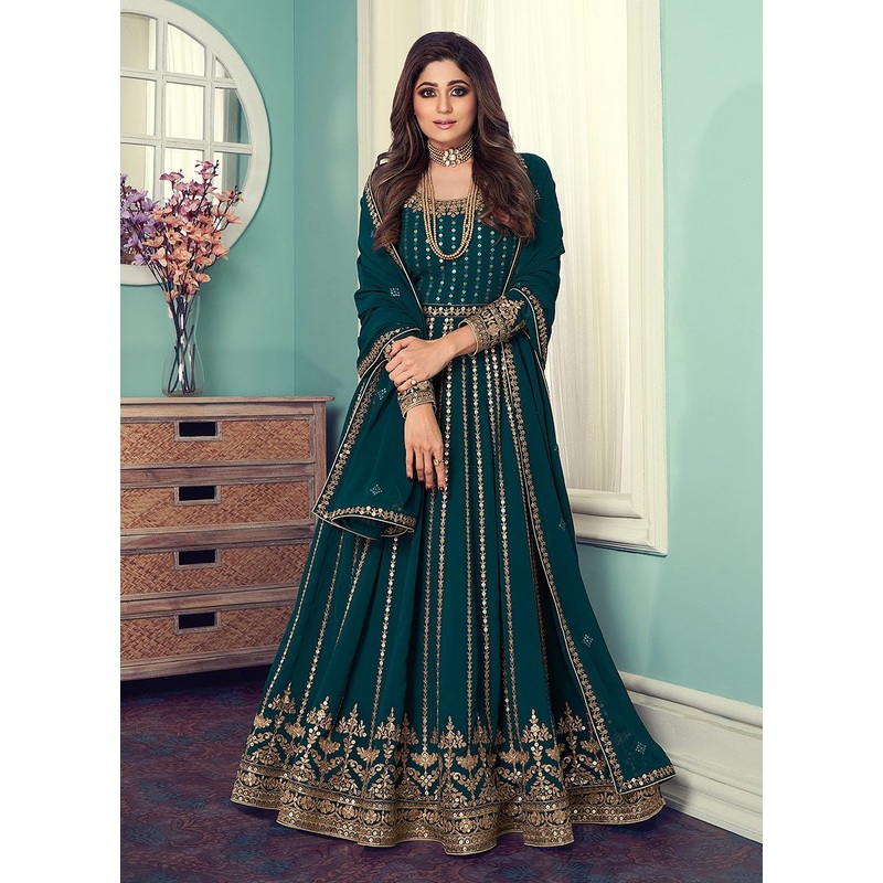 Anarkali Gown in Teal Featuring Shamita Shetty