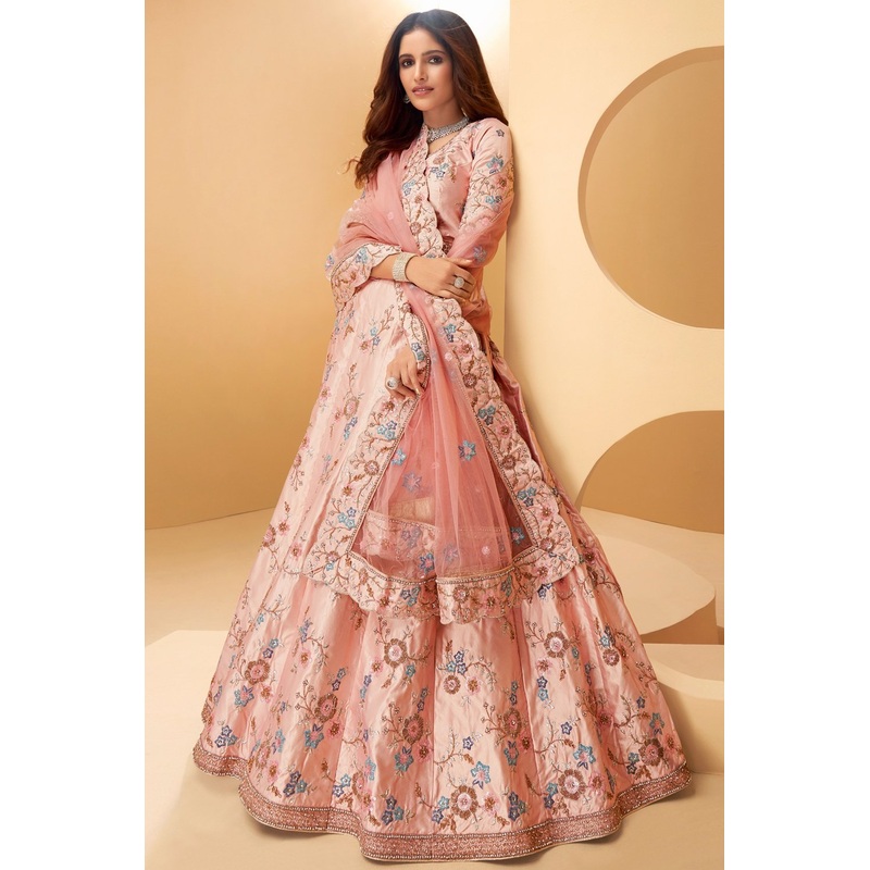Baby Pink Floral Embroidered Bridal Lehenga