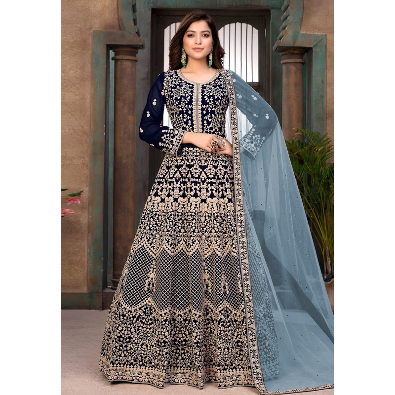Blue Faux Georgette Floor Length Anarkali Suit
