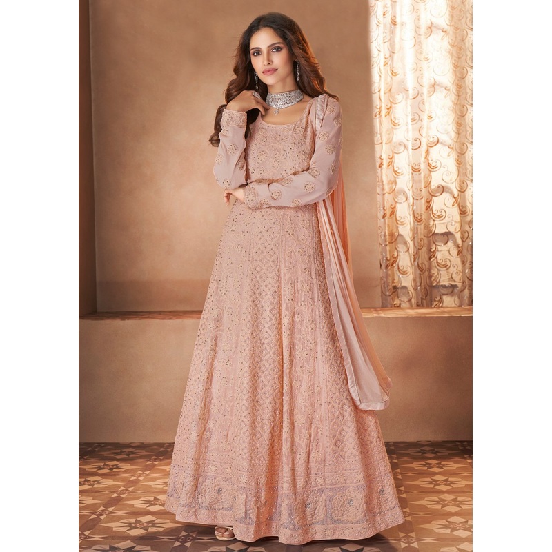 Blush Pink Lucknowi Style Georgette Anarkali Suit