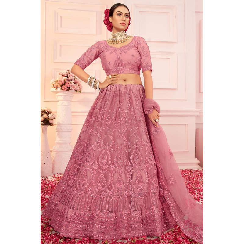 Blush Pink Wedding Stone Embroidered Lehanga