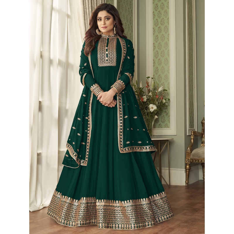 Bollywood Style Dark Green Shamita Shetty Anarkali Suit