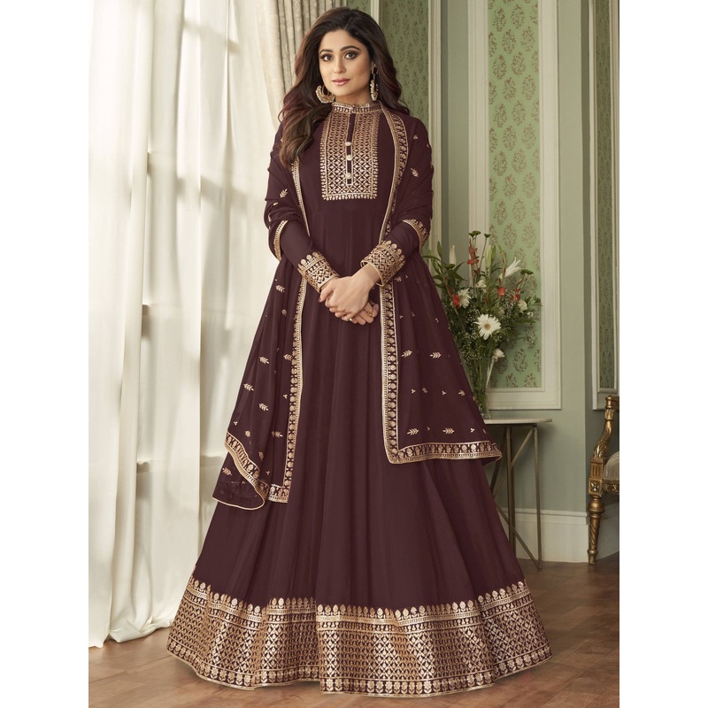 Bollywood Style Syrup Brown Shamita Shetty Anarkali Suit