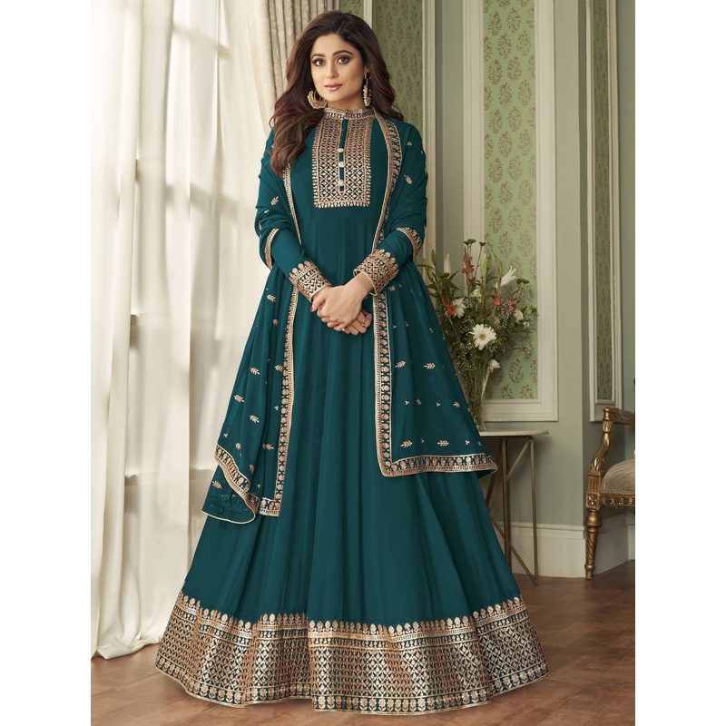 Bollywood Style Teal Blue Shamita Shetty Anarkali Suit