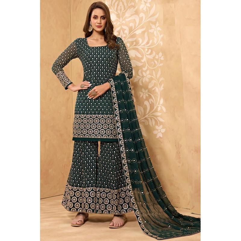 Bottle Green Party Style Designer Sharara Suit