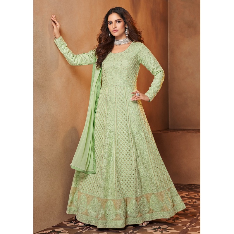 Celadon Green Lucknowi Style Georgette Anarkali Suit