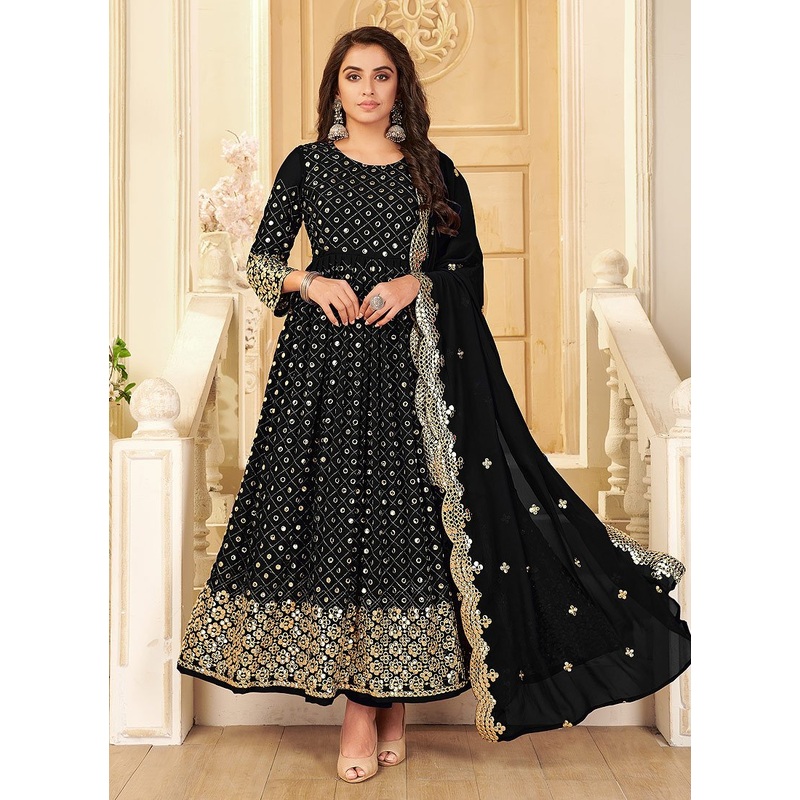 Classy Black Foil Mirror Georgette Anarkali Suit