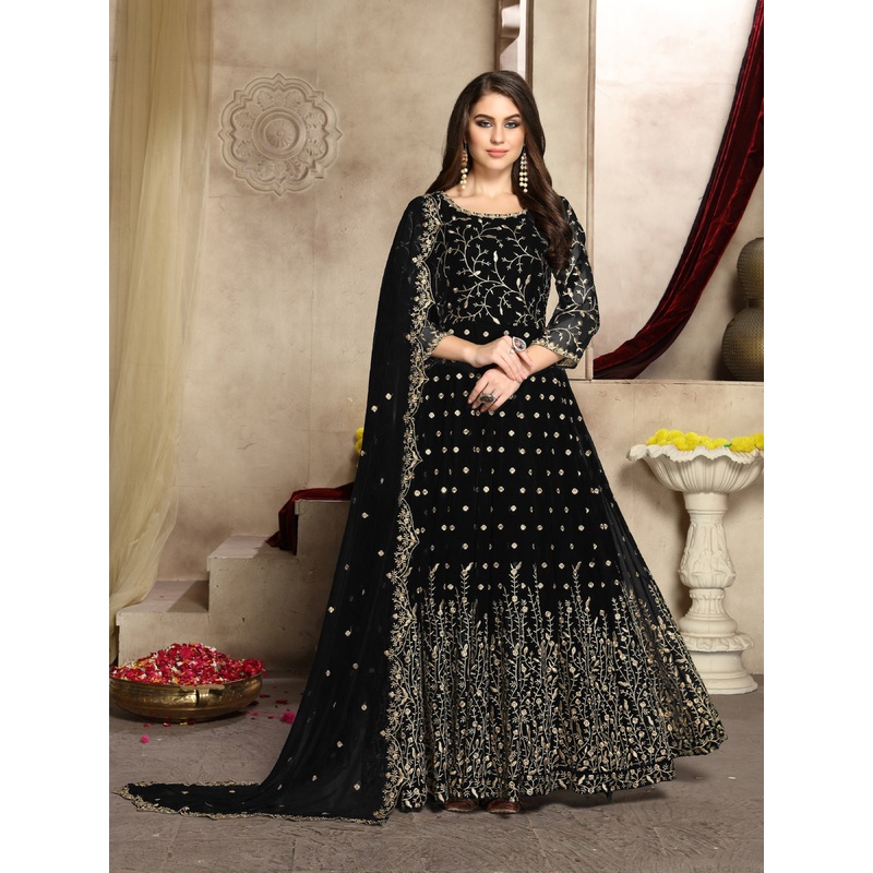 Classy Black Heavy Embroidered Georgette Anarkali Suit