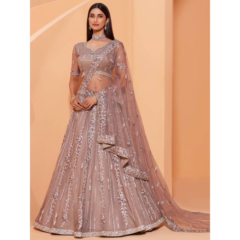Cording Work Elegant Mauve Wedding Wear Lehenga Choli