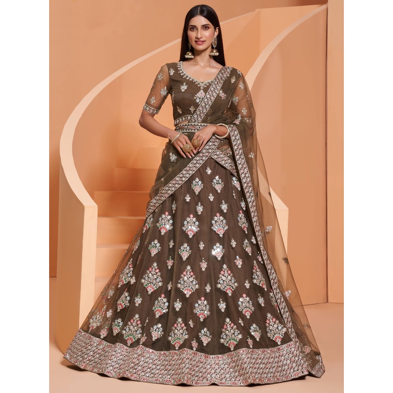 Cording Work Olive Green Wedding Wear Lehenga Choli