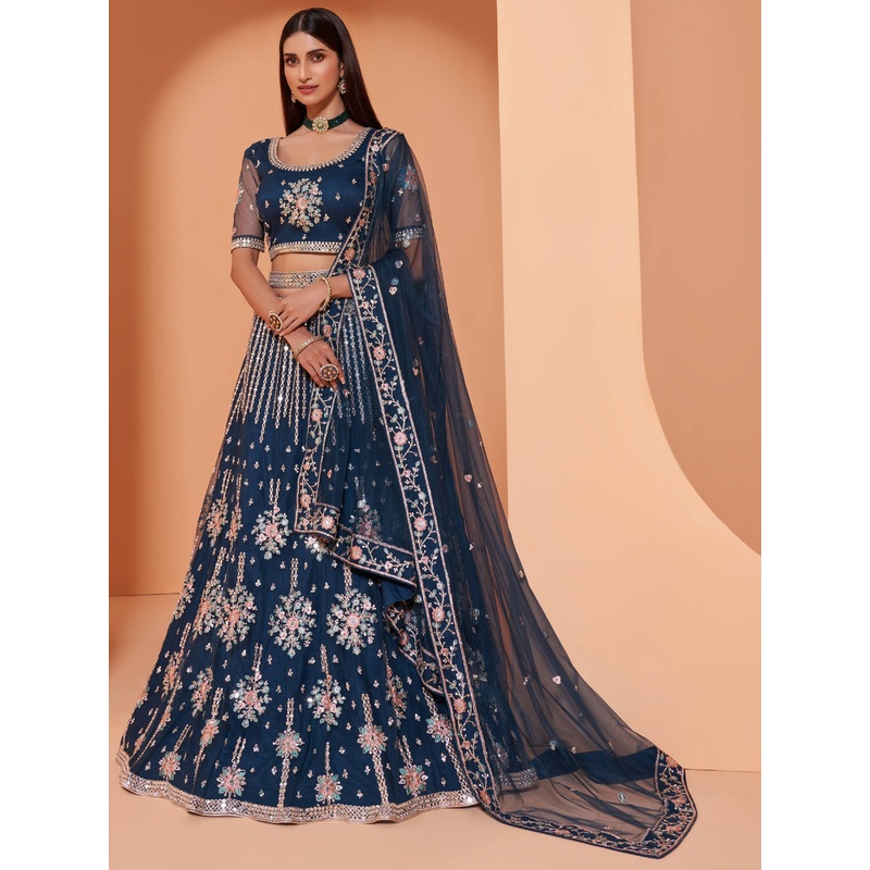 Cording Work Prussian Blue Wedding Wear Lehenga Choli
