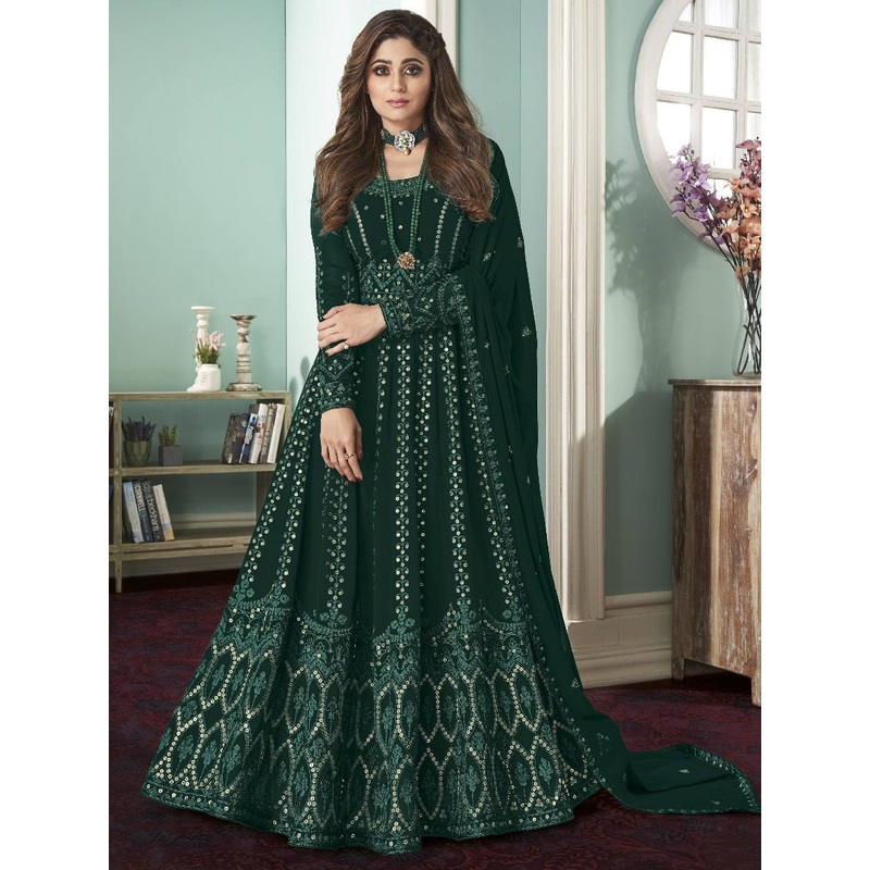 Dazzling Green Anarkali Gown Featuring Shamita Shetty
