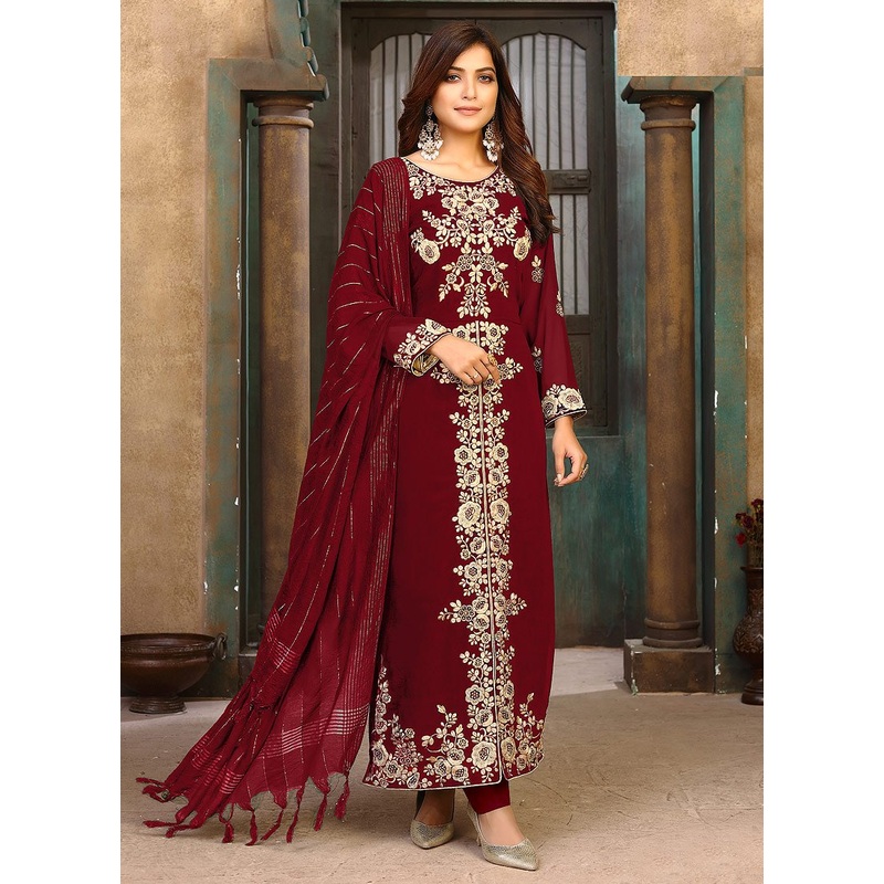 Deep Red Ceremonial Embroidered Pakistani Style Suit