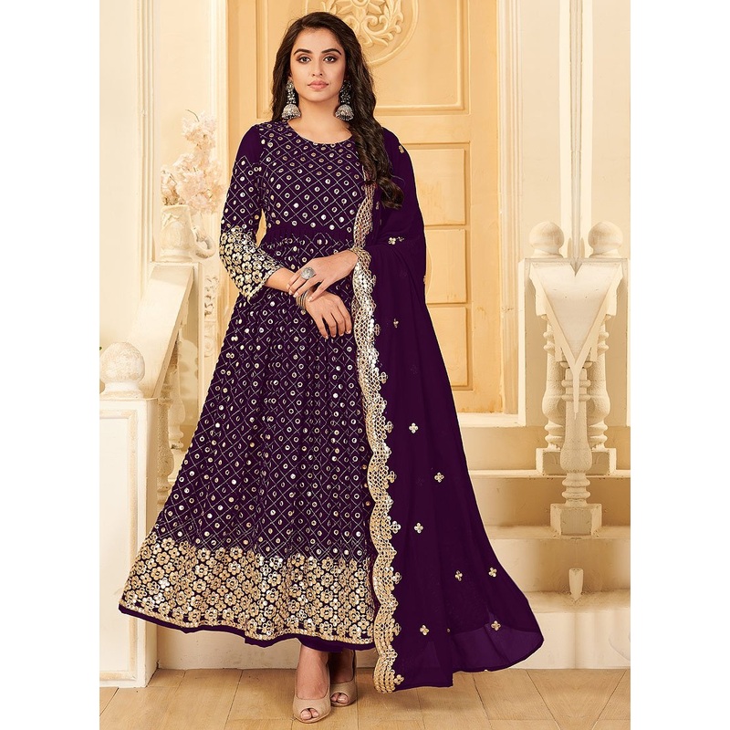 Deserving Purple Foil Mirror Georgette Anarkali Suit