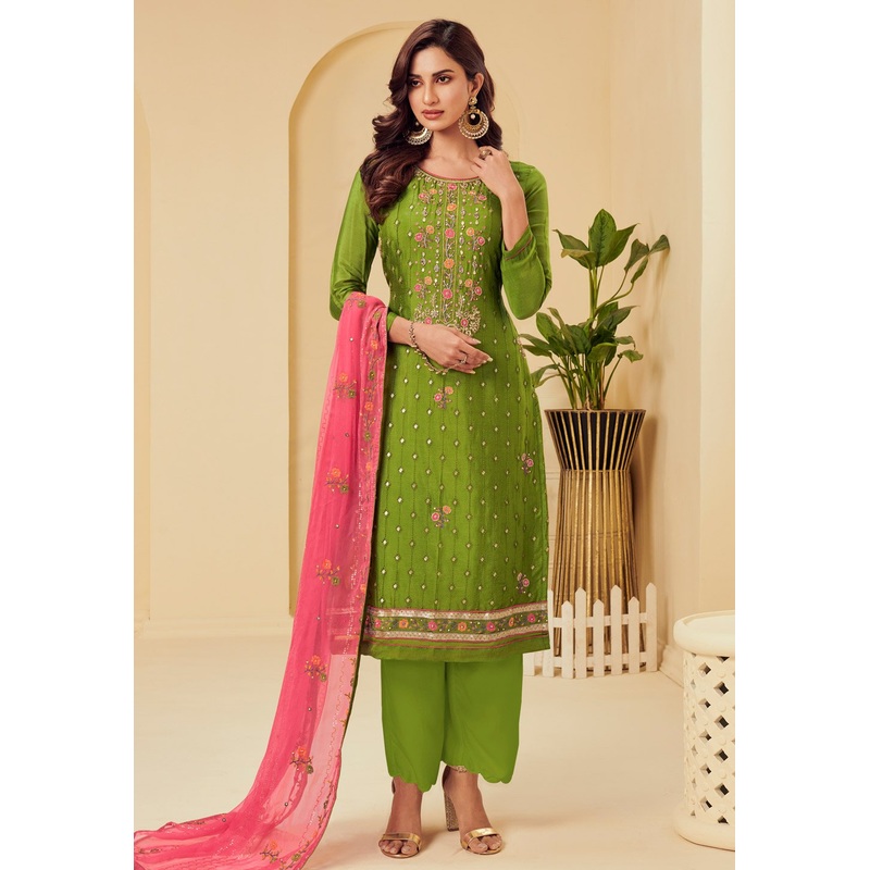 Emerald Green Pakistani Style Embroidered Suit
