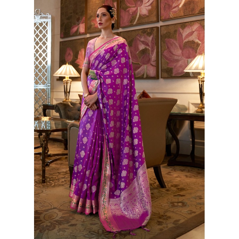Grape Purple Banarasi Silk Authentic Indian Saree