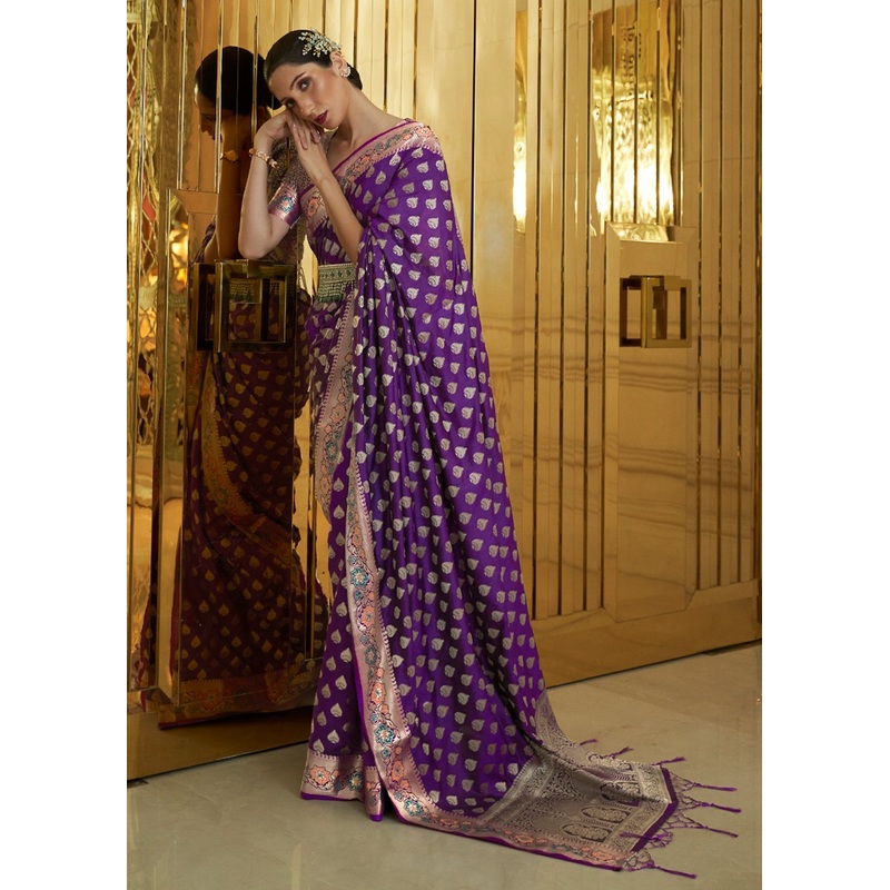 Heart Purple Banarasi Silk Authentic Indian Saree