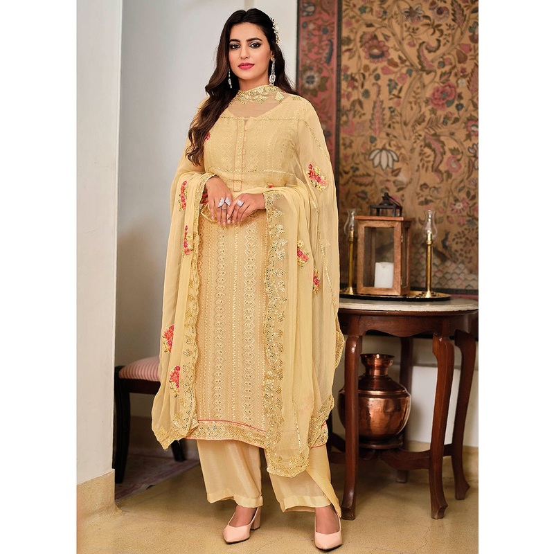 Lime Yellow Punjabi Style Straight Cut Palazzo Suit