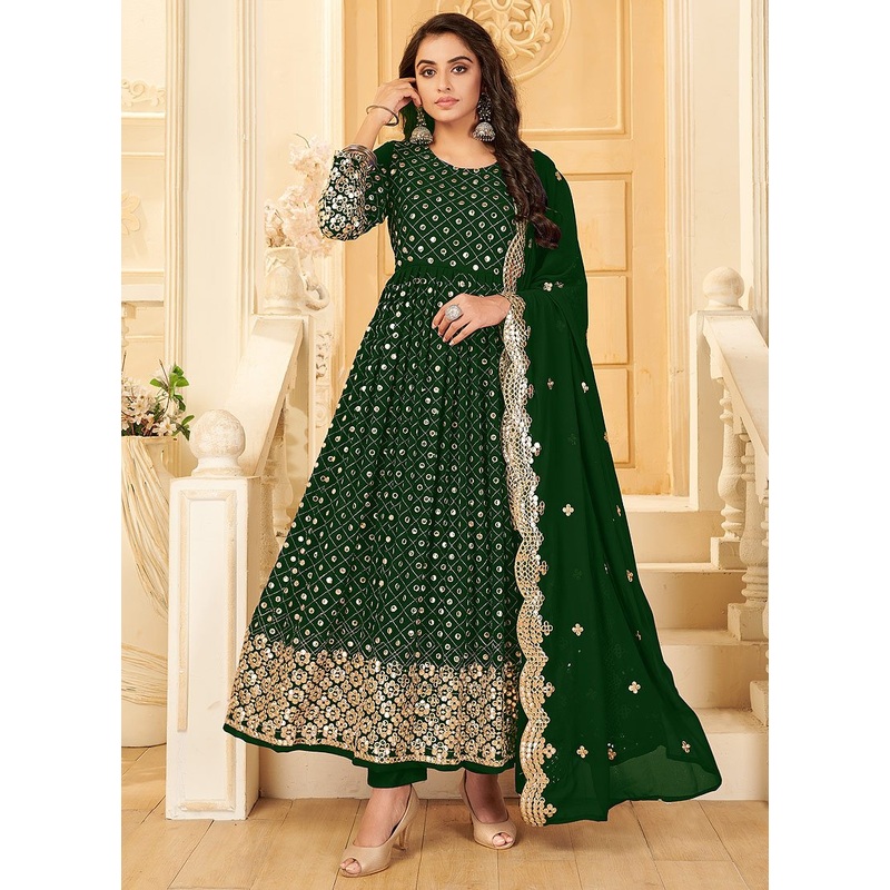 Lovable Green Foil Mirror Georgette Anarkali Suit