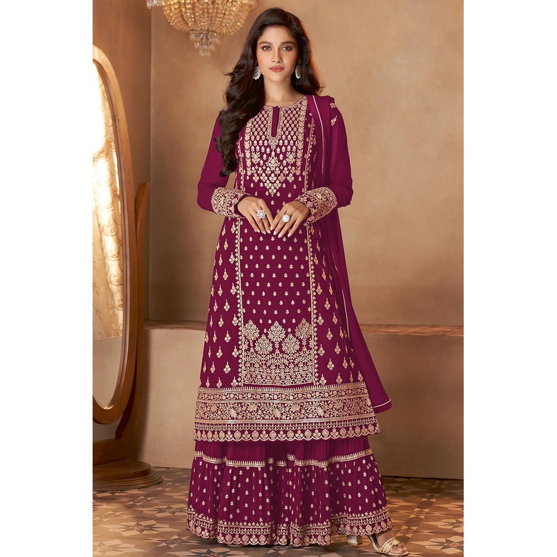 Magenta Straight Cut Georgette Designer Sharara Suit
