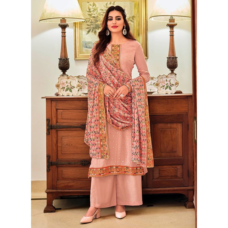 Maple Pink Punjabi Style Straight Cut Palazzo Suit